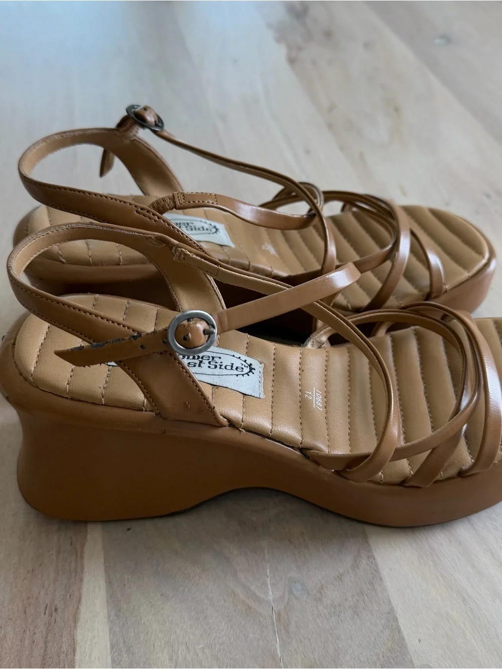 Vintage 90s Y2K Lower East Side Wedge Sandals Chunky Tan Women’s Size 8.5